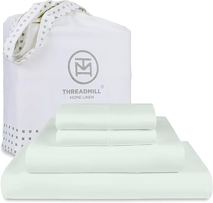 Threadmill Sheets for Twin Mattress | 800 Thread Count Twin Bed Sheets Set with 15” Deep Pocket | Sateen Weave, Better Than Egyptian Cotton, 3-Piece Bedding Set with Cooling Effect | Seaglass