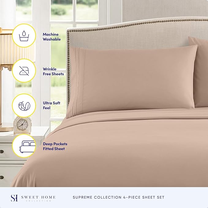 California King Sheet Sets - Breathable Luxury Sheets with Full Elastic & Secure Corner Straps Built In - 1800 Supreme Collection Cal King Deep Pocket Bedding Set, Sheet Set, California King, Taupe