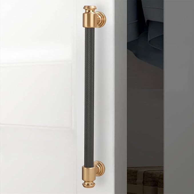 10 Pack 12-3/5 inch(320mm) Matte Black and Champagne Bronze Kitchen Cabinet Knurled Handles Cabinet Pulls Black Drawer Pulls Kitchen Cabinet Hardware Handles