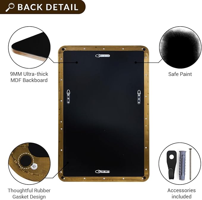 ANDY STAR Brushed Gold Mirrors for Bathroom, 24x36’’ Rounded Rectangle Mirror, Modern Brass Bathroom Vanity Mirror Non-Rusting Metal Tube Framed 1’’ Deep Wall-Mounted Mirrors Vertical/Horizontal