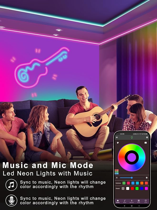 100ft LED Neon Rope Lights with App and Remote Control, IP65 Waterproof Neon Strip Lights for Outdoor Indoor, DIY Design Flexible Led Rope Lights for Bedroom, Living, Gaming, Party Decor