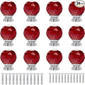 12 Pcs 30mm Round Shape Crystal Glass Cabinet Knobs with Screws Drawer Knob Pull Handle Used for Kitchen, Dresser, Door, Cupboard(Red)