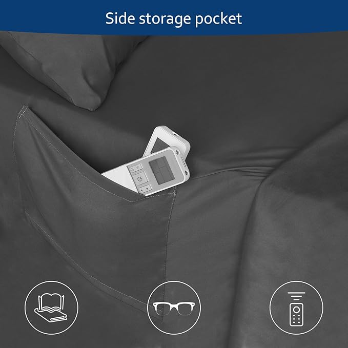 King Size Sheets Set for Air Mattress - Deep Pocket King Sheet Set - 3Pcs Side Storage Pocket Fitted Sheet & Pillowcases Easily Fits 16in to 24in Pillow Top Bed Mattress, Black