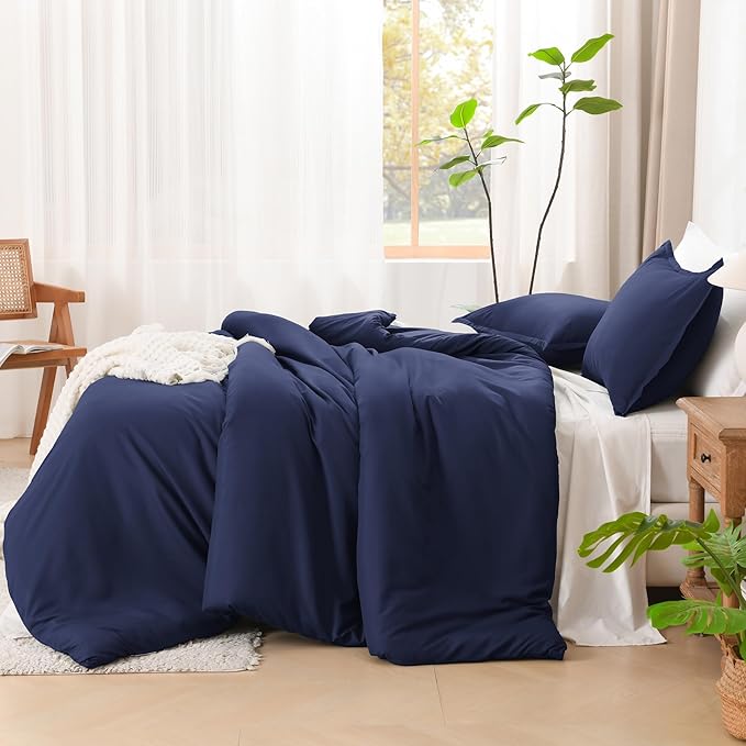 Litanika Navy Blue Comforter Set California King Size, 3 Pieces Cal King Lightweight Solid Bedding Comforter Set, All Season Fluffy Down Alternative Bed Set (104x96In Comforter & 2 Pillowcases)
