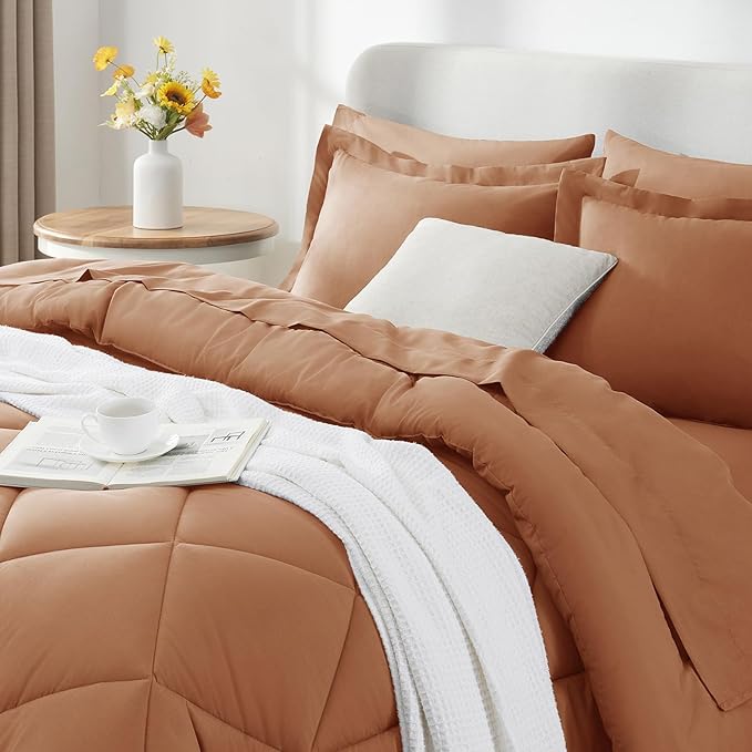 CozyLux Full Size Comforter Sets Pumpkin - 7 Pieces Bed in a Bag Full, Luxury Soft Bed Set for All Seasons, Bedding Set with Down Alternative Comforter, Sheets, Pillowcases & Shams