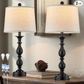 28" Tall Modern Table Lamps Set of 2 with USB C+A Ports and AC Outlet, 3 Way Touch Metal Bedside Lamps for Living Room, Black Farmhouse Nightstand Lamps for Bedroom