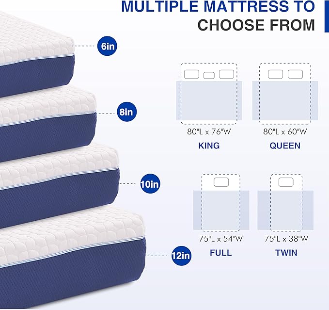 12 Inch Queen Size Mattress, Gel Cooling Memory Foam Mattress in A Box, Medium Firm Feel for Back Pain Relief, CertiPUR US Certified