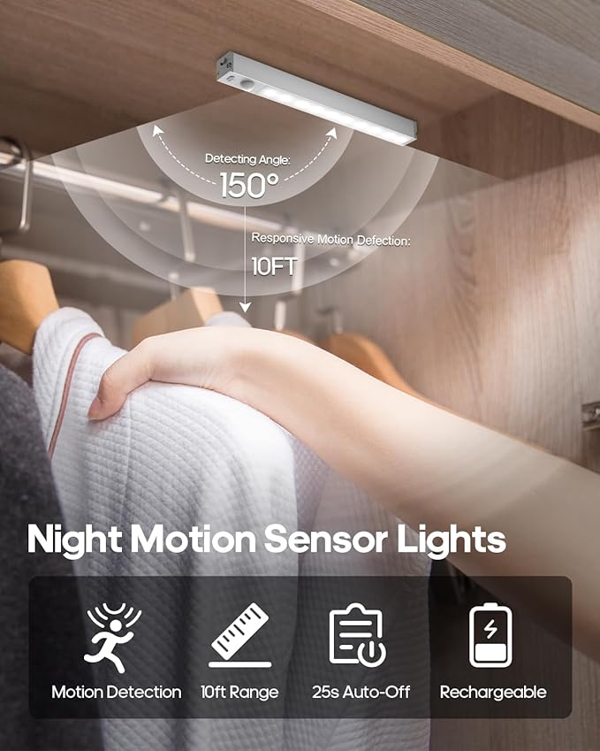 6 Pack Led Under Cabinet Lights Wireless with Charging Station, 7’’ Rechargeable Motion Sensor Light Indoor, Dimmable Closet Lights for Cabinets, Bookshelf, Stair, Hallway