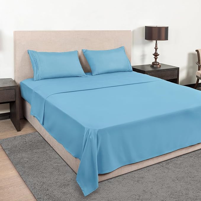 Mejoroom Twin XL Sheet Set - Hotel Luxury Microfiber Sheet & Pillowcase Sets Fits College Dorm Room Mattress - Soft, Breathable, Wrinkle & Fade Resistant - 3 Piece (Denim Blue)