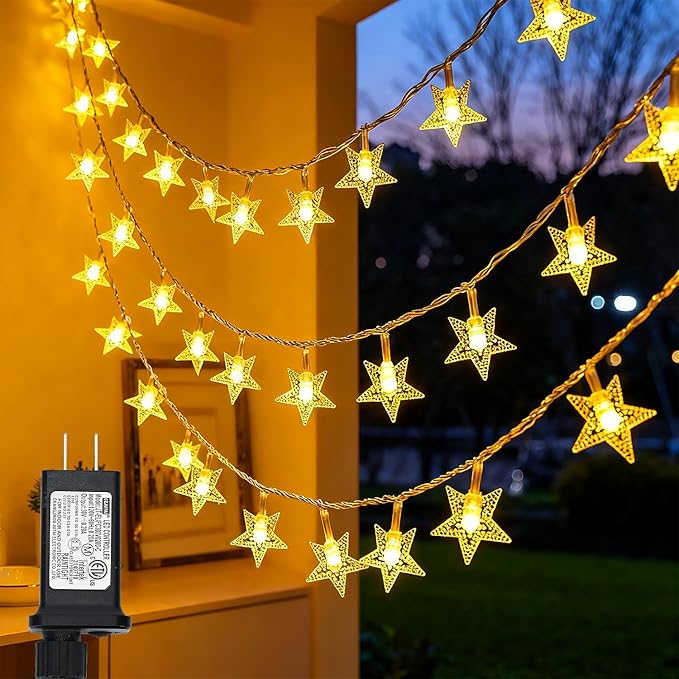 Twinkle Star 100 LED Star String Lights, 33FT Plug in Fairy String Lights Waterproof, Extendable for Indoor, Outdoor, Wedding Party, Christmas Tree, New Year, Ramadan, Garden Decoration, Warm White