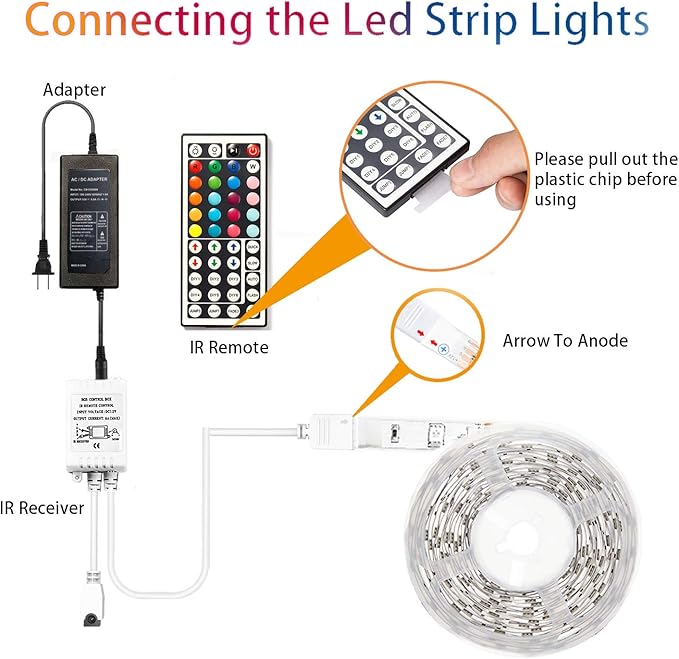 dalattin 32.8ft Led Strip Lights,RGB Led Lights for Bedroom Color Changing Light,Decoration for Bedroom Room Party,Halloween Decor with 44 Keys Remote,1 Roll of 32.8ft