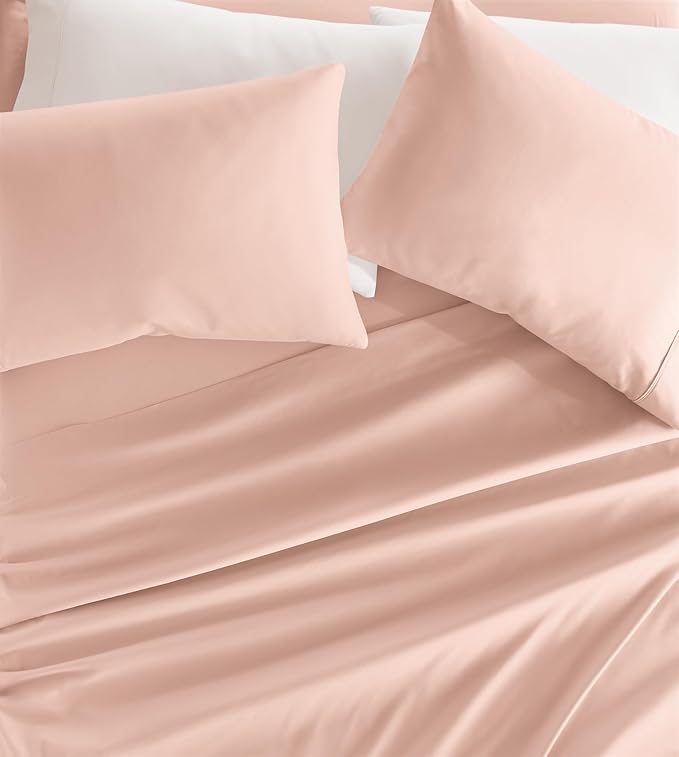 Linen Market Double-Brushed Microfiber King Sheet Set 4 Piece – Oeko-TEX Certified Ultra Soft & Wrinkle-Free - 16" Deep Pocket Sheets - Easy Care King Size - Blush