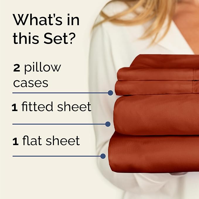 Twin 4 Piece Sheet Set - Comfy Breathable & Cooling - Ultra-Soft Hotel Luxury Bedding Set with 8-16 Inch Deep Pockets - 1 Flat & 1 Fitted Sheet & 2 Pillowcases - Wrinkle Free & Easy Care - Terracotta
