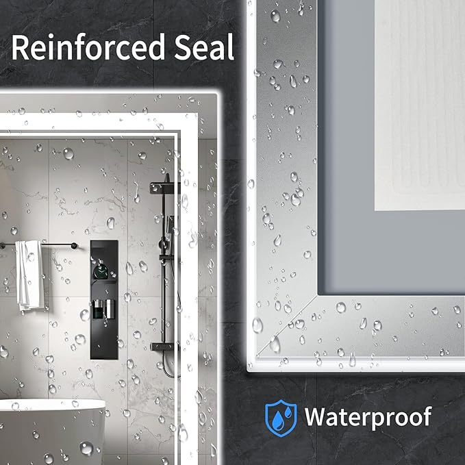 36"x24" LED Bathroom Mirror with Anti-Fog, Stepless Dimmable Lights, 3 Color Modes, Shatter-Proof Tempered Glass, Memory Function & Waterproof Design