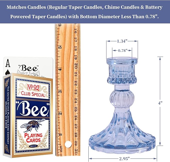 DARJEN 12PCS Blue Candlestick Holders Set- 4" H Taper Candle Holders, Glass Candle Holders Bulk for Wedding, Party, Home Table Centerpieces, Festival Gifts & Windowsill Decor