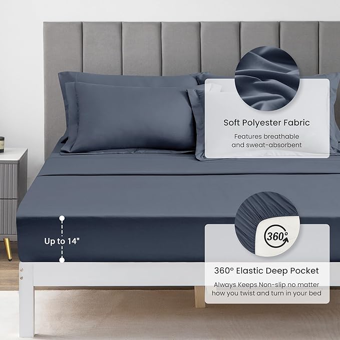 Love's cabin Full Comforter Set Navy Blue, 7 Pieces Full Bed in a Bag, All Season Bedding Sets with 1 Comforter, 1 Flat Sheet, 1 Fitted Sheet, 2 Pillowcase and 2 Pillow Sham