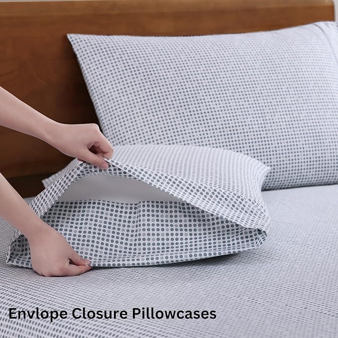 LANE LINEN 100% Organic Cotton Full Sheets Set Soft & Comfy Percale Long Staple Soft Bedding Breathable Fully Elasticized Mercerized Printed Cotton Full Size Set - Polka Dot