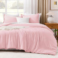 Litanika Comforters Pink Super King Size, 3 Pieces Lightweight Solid Bedding Set & Collections, All Season Fluffy Bed Set (120x120In Comforter & 2 Pillowcases)
