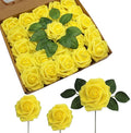 JOYLEX Artificial Flowers Realistic Roses, 25pcs Real Looking Fake Roses with Stem for DIY Wedding Bouquets Centerpieces Bridal Shower Party Home Romantic Decorations (Yellow)