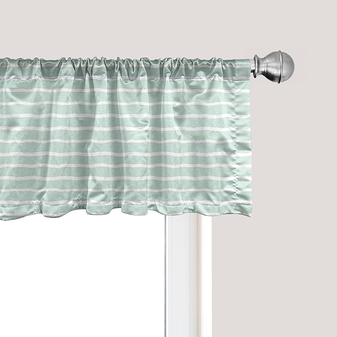 Ambesonne Pastel Window Valance, Horizontal Wavy Lines White Striped Abstract Soft Toned Nautical Art Display, Curtain Valance for Kitchen Bedroom Decor with Rod Pocket, 54" X 12", Almond Green White