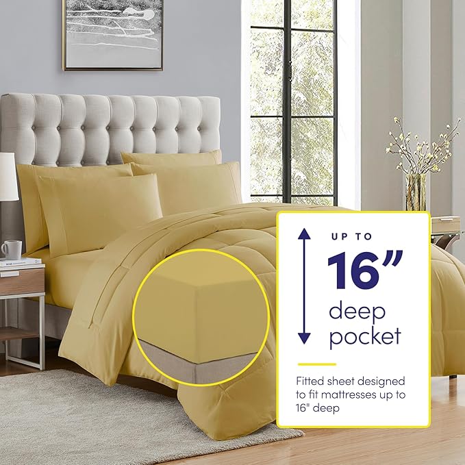 Sweet Home Collection 5 Piece Comforter Set Bag Solid Color All Season Soft Down Alternative Blanket & Luxurious Microfiber Bed Sheets, Camel, Twin