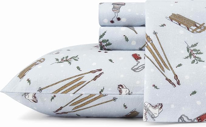Eddie Bauer - King Sheets, Cotton Flannel Bedding Set, Brushed For Extra Softness, Cozy Home Decor (Snow Days, King)