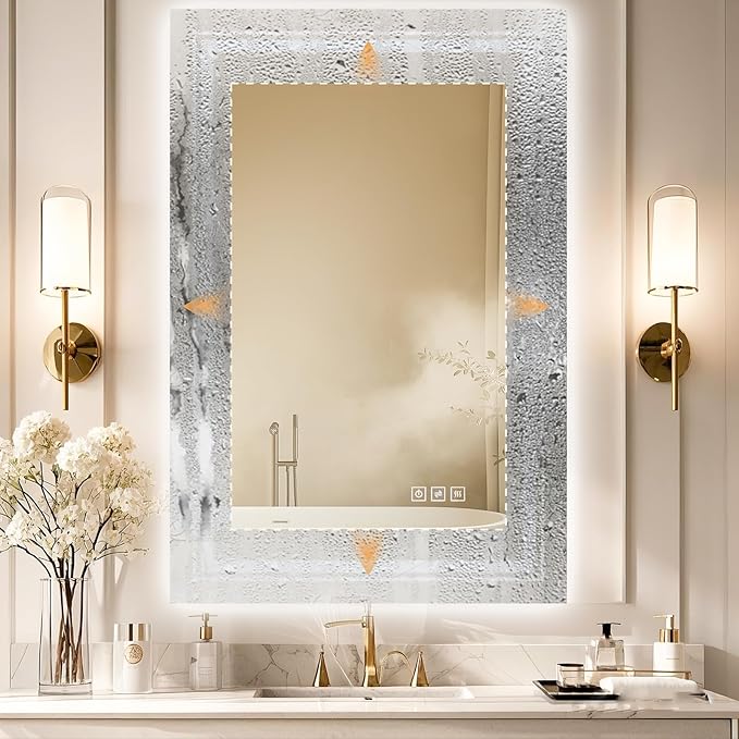 20x30 LED Mirror for Bathroom with Front and Backlit Light Up Digital Mirrors for Wall,Anti Fog,Stepless Dimmable,Tempered Silver Glass Smart Vanity Mirror for Bathroom