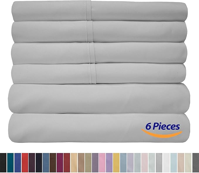 Sweet Home Collection 6 Piece 1500 Supreme Collection Brushed Microfiber Deep Pocket Sheet Set-2 Extra Pillow Cases, Great Value, Split King, Silver