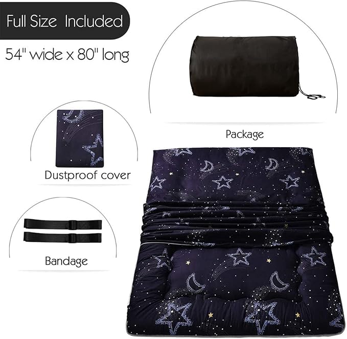 MAXYOYO Japanese Futon Mattress Floor Mattress Sleeping Pad Foldable Bed Roll Up Camping Cushion Floor Lounger Bed Couches and Sofas Couch Topper, Moon and Star, Full Size
