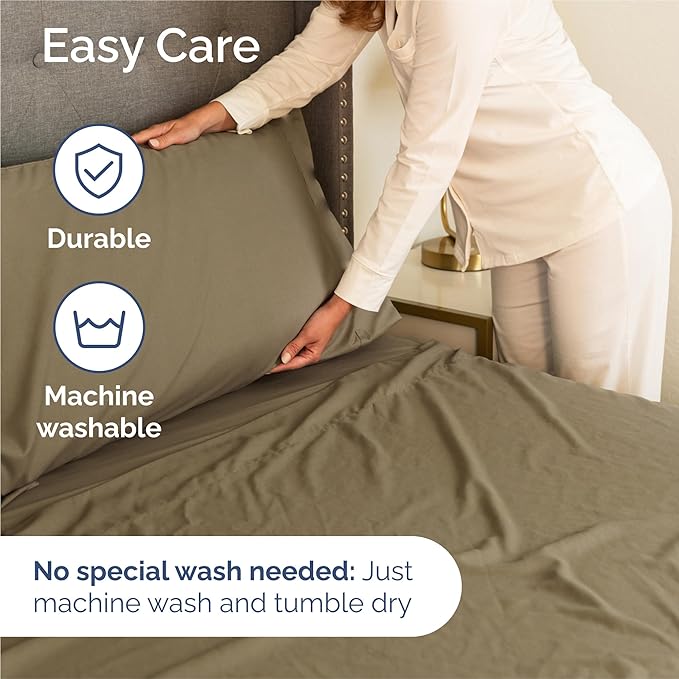 Full 6 Piece Sheet Set - Comfy Breathable & Cooling - Ultra Soft Hotel Luxury Bedding Set with 8-16 Inch Deep Pockets - 1 Flat & 1 Fitted Sheet & 4 Pillowcases - Cozy, Wrinkle Free & Easy Care - Khaki
