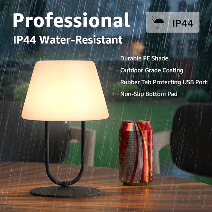 FUYO Outdoor Cordless Table lamp Rechargeable, Portable Dimmable Night Lights, Water-Resistant Shower Lamps, Touch Bedside Lamp for Patio/Bedroom/Living Room/Indoor/Restaurant(Black)