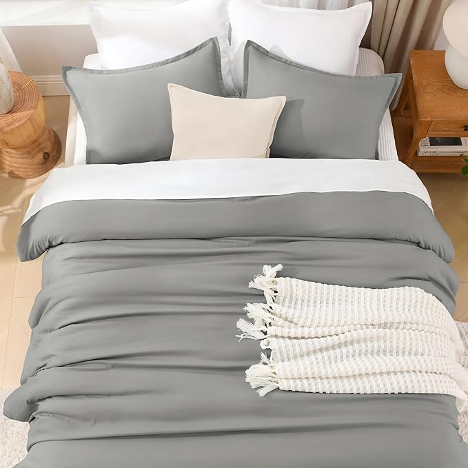 Litanika Comforters Medium Gray California King Size, 3 Pieces Lightweight Solid Bedding Set & Collections, All Season Fluffy Bed Set (104x96In Comforter & 2 Pillowcases)