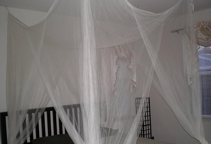 OctoRose Four Post Mosquito Net for Bed Canopy -Fits Queen, King, California King Beds-Indoor & Outdoor Use- Cream