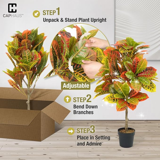 Fencer Wire 30 Inch Artificial Topiary Croton Tree, UV Resistant Artificial Outdoor Plants, Faux Bushes and Shrub, Fake Trees in Pot with Dried Moss, Artificial Plants for Front Porch, Indoor, Outdoor