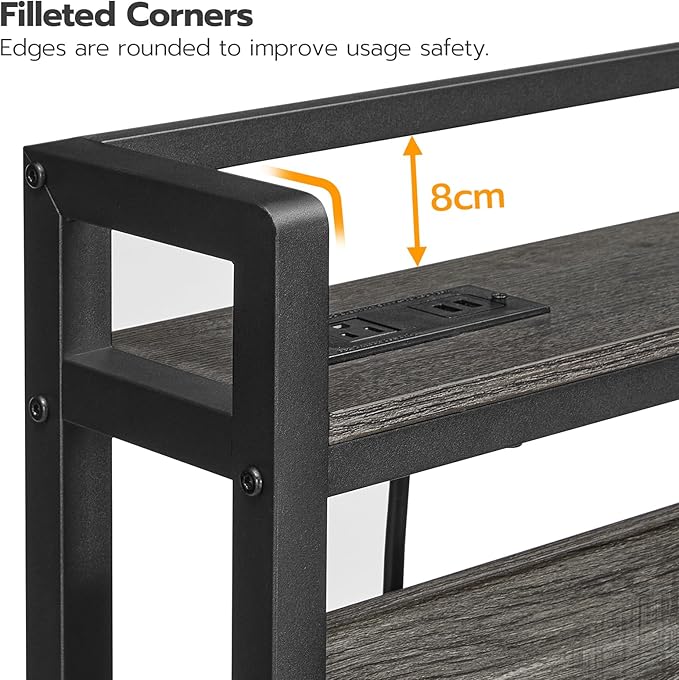 HOOBRO Headboard Queen Size, Headboard with 2 Outlets and 4 USB Ports, Adjustable Height, Storage Rack, Sturdy and Stable, Easy Assembly, Charcoal Gray and Black