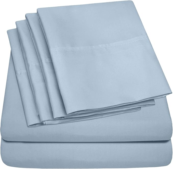 Twin Size Bed Sheets - 4 Piece 1500 Supreme Collection Fine Brushed Microfiber Deep Pocket Twin Sheet Set Bedding - 1 EXTRA PILLOW CASES, GREAT VALUE, Twin, Misty Blue