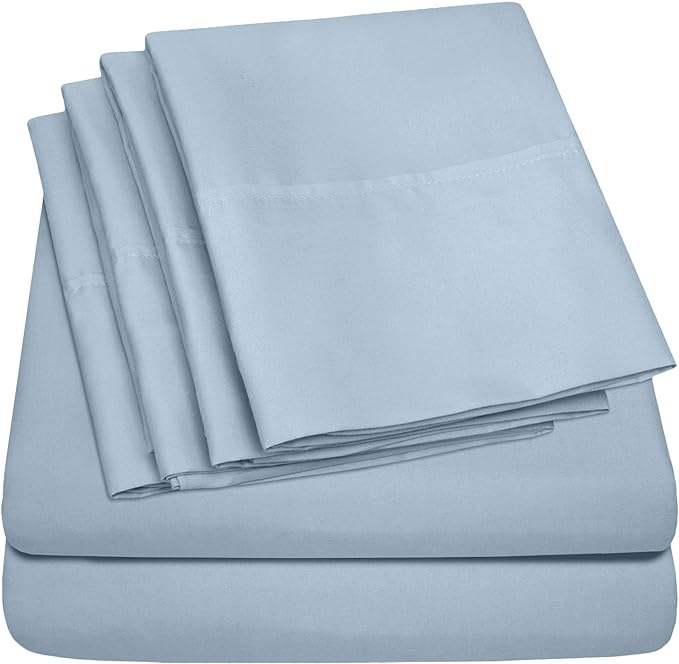 King Size Bed Sheets - 6 Piece 1500 Supreme Collection Fine Brushed Microfiber Deep Pocket King Sheet Set Bedding - 2 Extra Pillow Cases, Great Value, King, Misty Blue