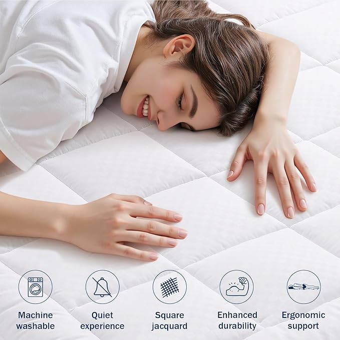 OLANLY Twin XL Quilted Fitted Mattress Pad – Soft Pillow Top Mattress Topper, Down Alternative Fill, Cooling Comfort Breathable Mattress Cover, Machine Washable Deep Pocket Mattress Protector, White