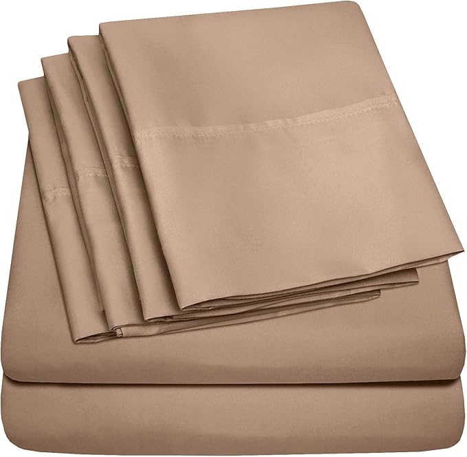 Sweet Home Collection 6 Piece 1500 Supreme Collection Brushed Microfiber Deep Pocket Sheet Set-2 Extra Pillow Cases, Great Value, Split King, Taupe