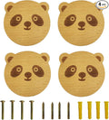4PCS Wooden Panda Shaped Cabinet Knobs, Cabinet Handles, Single Hole Beech Wood Handles, Wood Hooks with Full Set of Screw Accessories