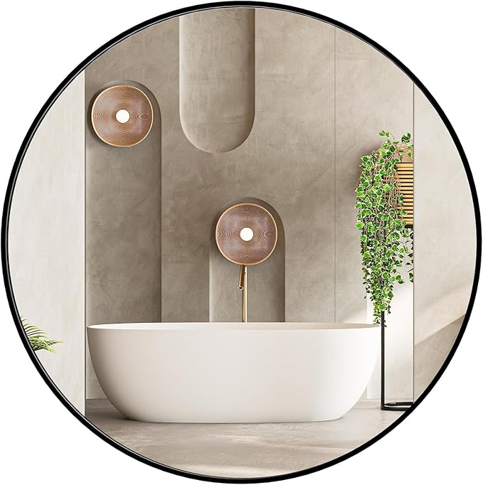 Sweetcrispy 30in Round Bathroom Mirrors for Wall, Bathroom Mirrors for Over Sink, Wall Decor for Bathroom, Entryway, Bedroom, Vanity, Classical Black