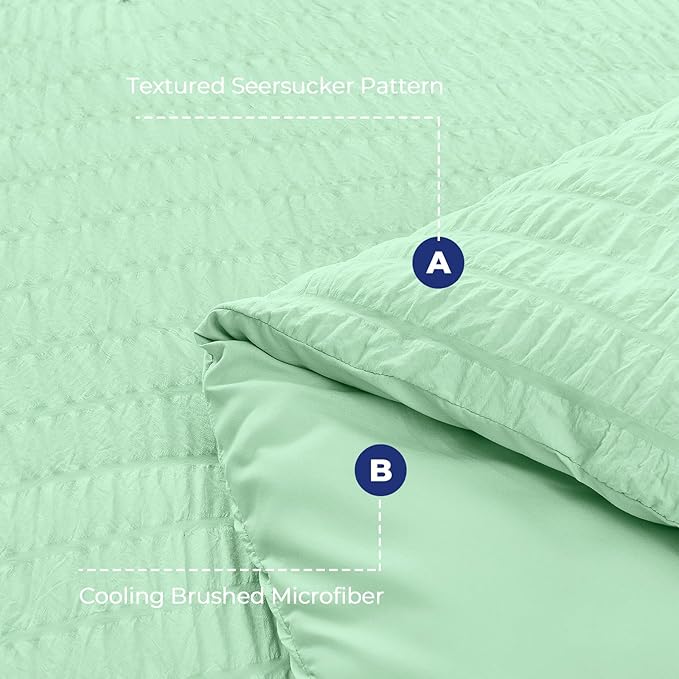 HYMOKEGE Mint Green Queen Comforter Set Seersucker 7 Pieces, All Season Luxury Bed in a Bag Queen for Bedroom, Bedding Set with Comforter, Sheets, Pillowcases & Shams