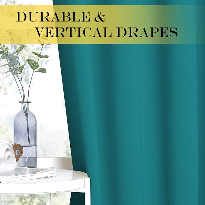 NICETOWN Blackout 78 inch Curtains for Doorway 2 Panels Set, Grommet Thermal Window Treatments Room Darkening Door Curtains for Bedroom/Home Family, Peacock Teal, W52 x L78