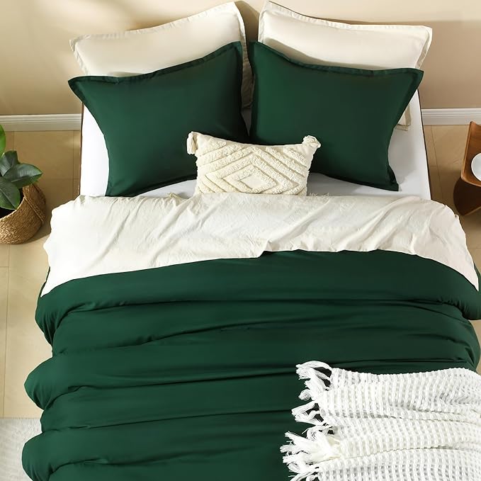 Litanika Dark Emerald Green Twin/Twin XL Comforter Set, 2 Pieces Solid Forest Bedding Set, All Season Fluffy Bed Set (66x90In Comforter & 1 Pillowcase)