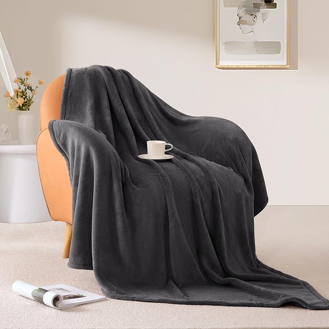 BEAUTEX Fleece Throw Blanket for Couch Sofa or Bed Throw Size, Soft Fuzzy Plush , Luxury Flannel Lap Blanket, Super Cozy and Comfy for All Seasons (Graphite, 50" x 60")