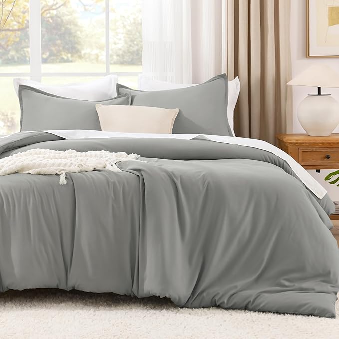 Litanika Comforters Grey Twin/Twin XL Size, 2 Pieces Lightweight Solid Bedding Set & Collections, All Season Fluffy Bed Set (66x90In Comforter & 1 Pillowcase)