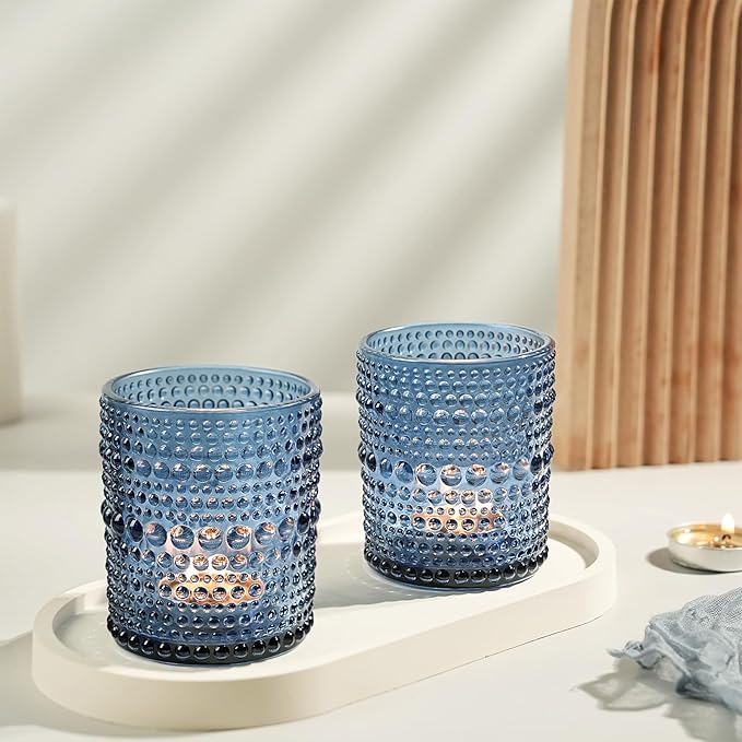 12 Pack Large Votive Candle Holders, 2.7 * 3.5in Blue Tea Light Candle Holder for Votives, Tealights & Pillar, Glass Candle Holders for Table Centerpiece Wedding