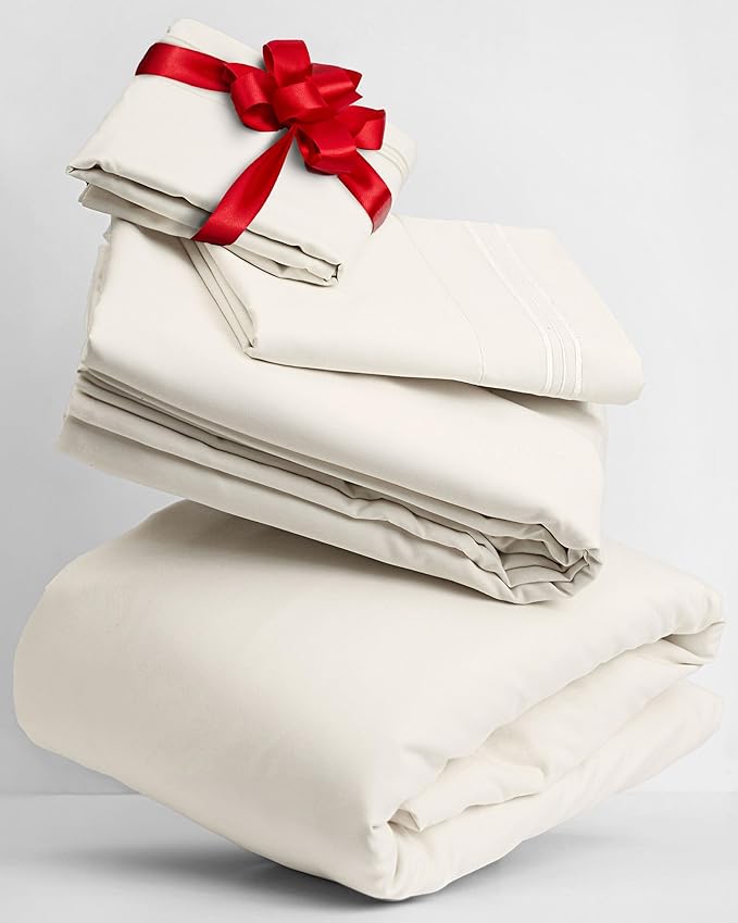 Mellanni Twin Sheets Set - 3 PC Iconic Collection Bedding - Hotel Luxury, Extra Soft, Cooling Bed Sheets - Wrinkle, Fade, Stain Resistant (Twin, Golden Ivory)
