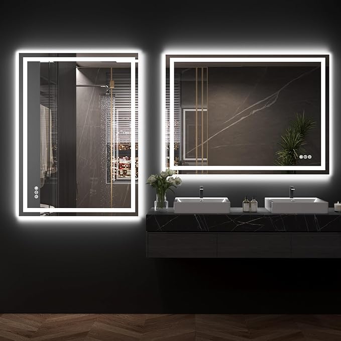 40"X32" LED Bathroom Mirror with Front Lights and Backlit, Anti-Fog, Dimmable, Shatter-Proof Tempered Glass, Lighted Bathroom Vanity Mirror for Wall with 3 Colors, Memory Function