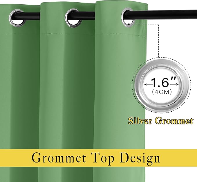 NICETOWN Bedroom Blackout Curtains and Drapes - Window Treatment Thermal Insulated Solid Grommet Blackout Draperies for Bedroom (Set of 2 Panels, 52 by 63 Inch, Forest Green)